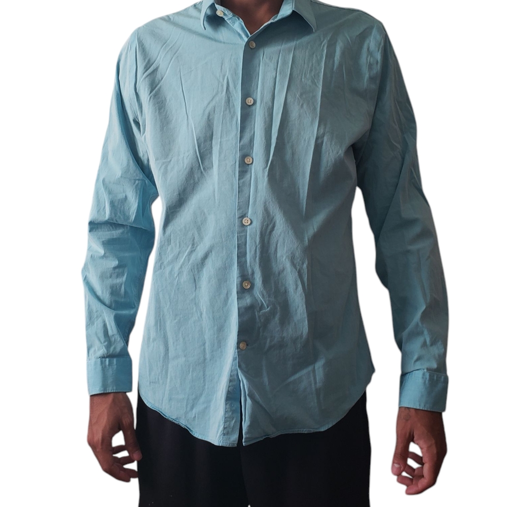 Express 1MX Slim Fit Long Sleeve Dress Shirt in light blue in mens size L